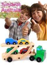 Load image into Gallery viewer, Kids wooden truck toy (Pine) 6 wheels plus movable tray and cars