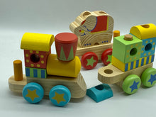 Load image into Gallery viewer, Wooden Block Puzzle Shapes Circus Elephant Stacking Train-12 shaped blocks.