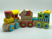 Load image into Gallery viewer, Wooden Block Puzzle Shapes Circus Elephant Stacking Train-12 shaped blocks.