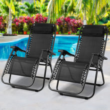 Load image into Gallery viewer, Gardeon Set of 2 Zero Gravity Chairs Reclining Outdoor Furniture Sun Lounge Folding Camping Lounger Black