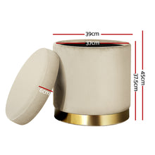 Load image into Gallery viewer, Artiss Foot Stool Storage Ottoman Round Velvet Foot Rest Pouffe Seat Footstool
