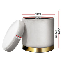 Load image into Gallery viewer, Artiss Round Velvet Storage Ottoman Foot Stool Foot Rest Pouffe Padded Seat Grey