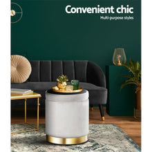 Load image into Gallery viewer, Artiss Round Velvet Storage Ottoman Foot Stool Foot Rest Pouffe Padded Seat Grey