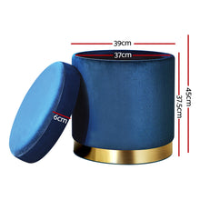 Load image into Gallery viewer, Artiss Foot Stool Round Velvet Storage Ottoman Foot Rest Pouffe Footstool Navy