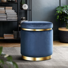 Load image into Gallery viewer, Artiss Foot Stool Round Velvet Ottoman Foot Rest Pouf Padded Seat Footstool Navy