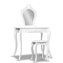 Load image into Gallery viewer, Keezi White Kids Vanity Dressing Table Stool Set Mirror Princess Children Makeup