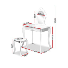 Load image into Gallery viewer, Keezi White Kids Vanity Dressing Table Stool Set Mirror Princess Children Makeup