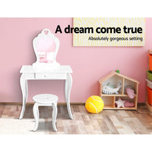 Load image into Gallery viewer, Keezi White Kids Vanity Dressing Table Stool Set Mirror Princess Children Makeup
