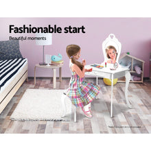 Load image into Gallery viewer, Keezi White Kids Vanity Dressing Table Stool Set Mirror Princess Children Makeup