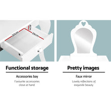 Load image into Gallery viewer, Keezi White Kids Vanity Dressing Table Stool Set Mirror Princess Children Makeup