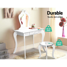 Load image into Gallery viewer, Keezi White Kids Vanity Dressing Table Stool Set Mirror Princess Children Makeup