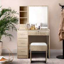 Load image into Gallery viewer, Artiss Dressing Table Stool Set Slide Mirror Makeup Vanity Desk Chair Drawer Oak