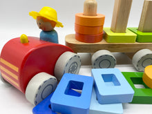 Load image into Gallery viewer, Kids wooden tractor toy with stacking shapes