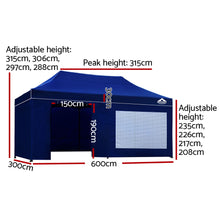Load image into Gallery viewer, Gazebo Pop Up Marquee 3x6m Folding Wedding Tent Gazebos Shade Blue