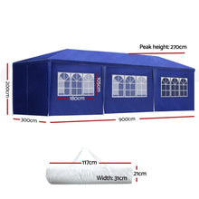 Load image into Gallery viewer, Instahut Gazebo 3x9m Outdoor Marquee side Wall Gazebos Tent Canopy Camping Blue 8 Panel