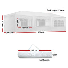 Load image into Gallery viewer, Instahut Gazebo 3x9m Outdoor Marquee side Wall Gazebos Tent Canopy Camping White 8 Panel