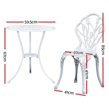 Load image into Gallery viewer, Gardeon 3PC Outdoor Setting Cast Aluminium Bistro Table Chair Patio White