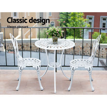 Load image into Gallery viewer, Gardeon 3PC Outdoor Setting Cast Aluminium Bistro Table Chair Patio White