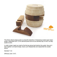 Load image into Gallery viewer, Wooden brain teaser puzzle, 3D wood puzzle, handmade- The Barrel challenge