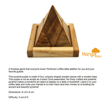 Load image into Gallery viewer, Triangle Pyramid wood 4 piece puzzle 3D hand made wooden Puzzles - mini size for kids or adults