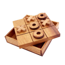 Load image into Gallery viewer, TIC TAC TOE naughts and Crosses board game on a wooden platform