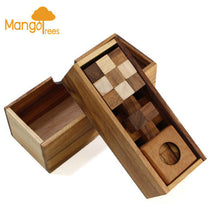 Load image into Gallery viewer, 3 individual brainteaser wooden puzzles in a gift wooden box