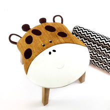 Load image into Gallery viewer, Kids Wooden Table + 2 stools Set Giraffe & Sheep themed- hand carved Timber Children Furniture