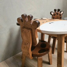 Load image into Gallery viewer, Kids Wooden Table + 2 Chairs Set Giraffe Design Carved Timber Children Furniture.