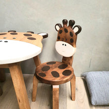 Load image into Gallery viewer, Kids Wooden Table + 2 Chairs Set Giraffe Design Carved Timber Children Furniture.