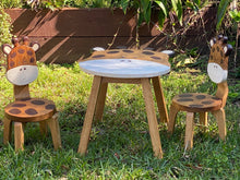 Load image into Gallery viewer, Kids Wooden Table + 2 Chairs Set Giraffe Design Carved Timber Children Furniture