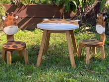 Load image into Gallery viewer, Kids Wooden Table + 2 Chairs Set Giraffe Design Carved Timber Children Furniture