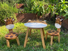 Load image into Gallery viewer, Kids Wooden Table + 2 Chairs Set Giraffe Design Carved Timber Children Furniture