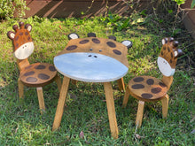 Load image into Gallery viewer, Kids Wooden Table + 2 Chairs Set Giraffe Design Carved Timber Children Furniture