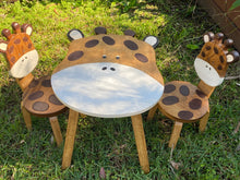 Load image into Gallery viewer, Kids Wooden Table + 2 Chairs Set Giraffe Design Carved Timber Children Furniture