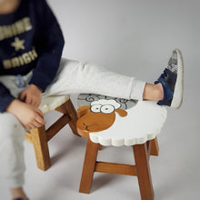 Load image into Gallery viewer, Kids Wooden Table + 2 stools Set Giraffe & Sheep themed- hand carved Timber Children Furniture