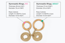 Load image into Gallery viewer, 24 cm Wooden Gymnastic Rings Olympic Gym Rings Strength Training and fun for children