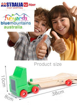 Load image into Gallery viewer, Wooden kids toy truck 6 wheel 28 cm Truck | Car Carrier with 3 Cars-plus movable tray NEW Pine.