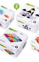 Load image into Gallery viewer, Set 12 -TWELVE different Puzzle Educational Games for Travel in closable Tin Can.