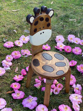 Load image into Gallery viewer, Children’s wooden chair Giraffe themed with solid backrest