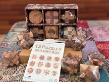 Load image into Gallery viewer, brainteaser 12 puzzles set Wood in a gift box for kids or adults