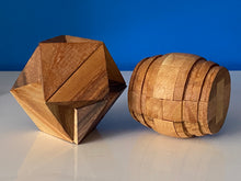 Load image into Gallery viewer, Wooden brain teaser 2 puzzles handmade-barrel and star bundle