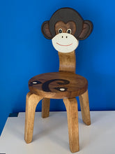 Load image into Gallery viewer, Children’s wooden chair Monkey themed with solid backrest