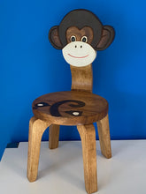 Load image into Gallery viewer, Children’s wooden chair Monkey themed with solid backrest
