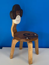 Load image into Gallery viewer, Children’s wooden chair Monkey themed with solid backrest