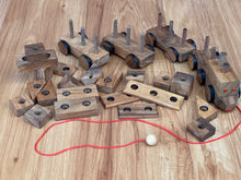 Load image into Gallery viewer, Wooden Train 3 carriages 20 wooden puzzle shapes with pull along string