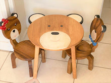 Load image into Gallery viewer, Children's furniture Set Bear Table and 2 Chairs -natural wood handmade and solid build