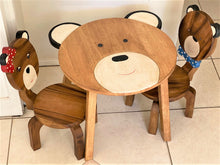 Load image into Gallery viewer, Children's furniture Set Bear Table and 2 Chairs -natural wood handmade and solid build
