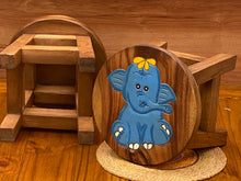 Load image into Gallery viewer, Children's Wooden Stool Blue Baby ELEPHANT Themed Chair Toddlers Step sitting Stool