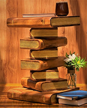 Load image into Gallery viewer, Side Table, corner Stool, Plant Stand Raintree Wood Natural Finish-Book Stack stool Gold pages
