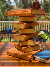 Load image into Gallery viewer, Side Table, corner Stool, Plant Stand Raintree Wood Natural Finish-Book Stack stool Gold pages
